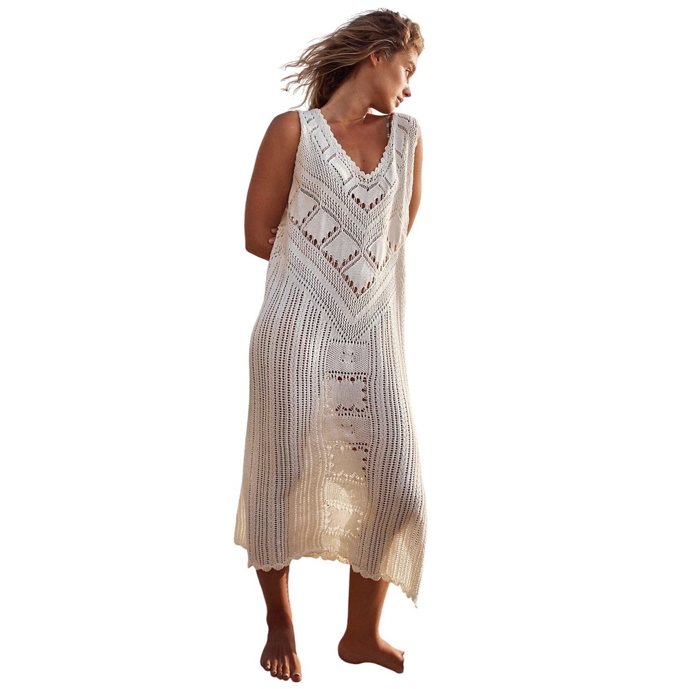 Free People Beach Sanitorini Faux-chet Cotton Midi Dress Sleeveless V-Neck Small